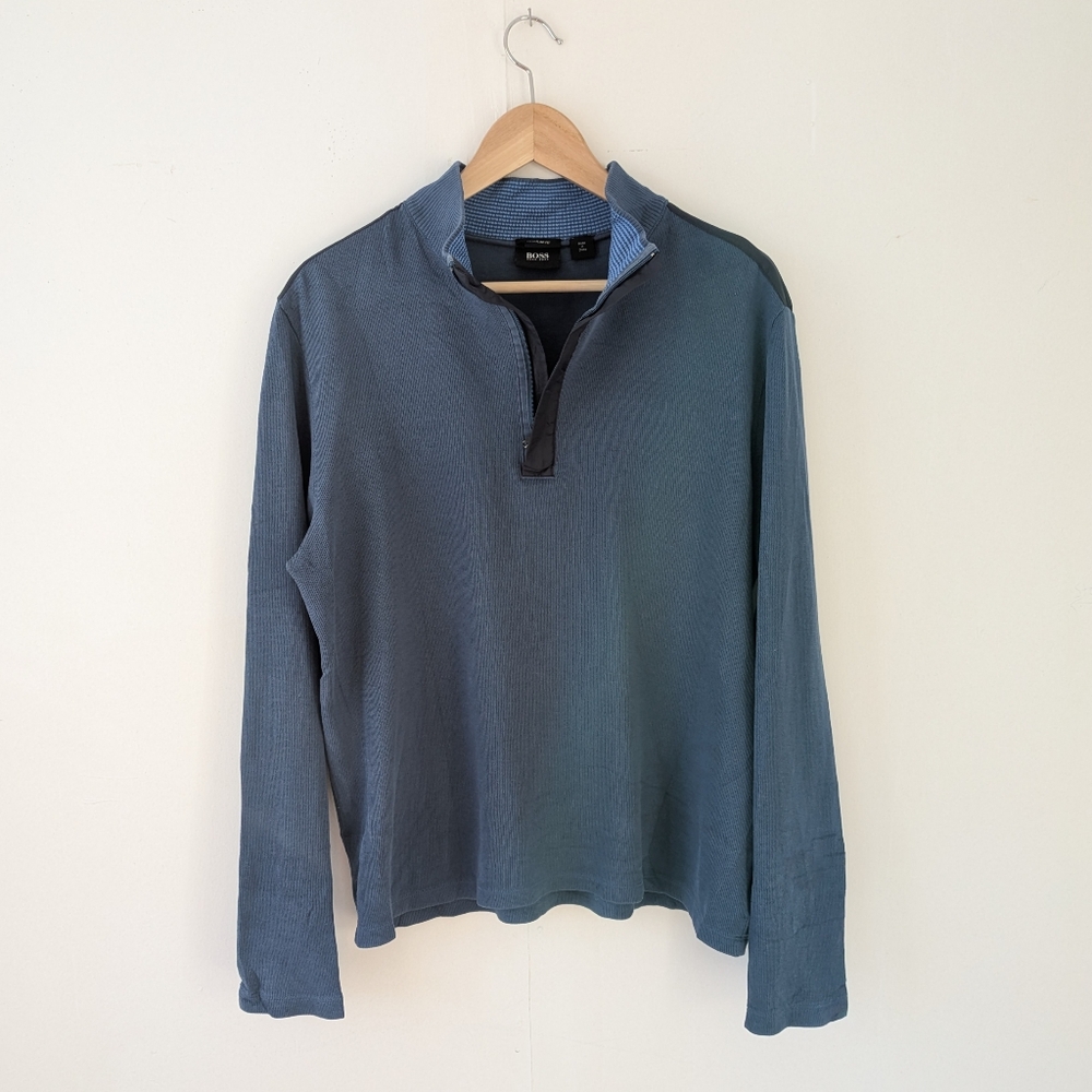 BOSS by Hugo Boss Slate Blue Three Quarter Zip Long Sleeve Top Size Large